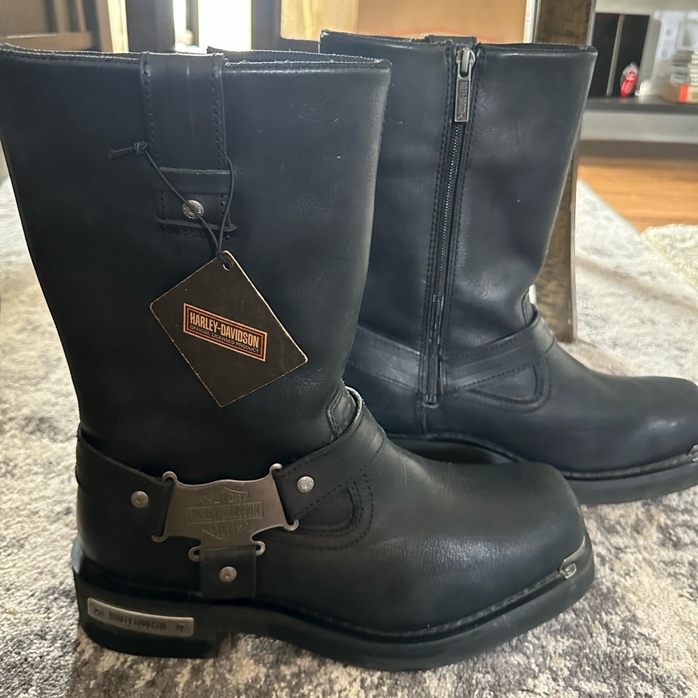 Harley-Davidson Black Leather Motorcycle Boots with Harness